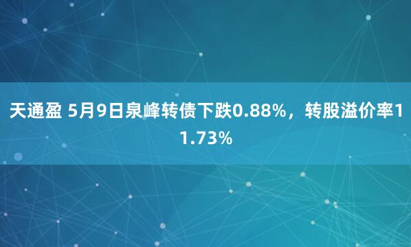 天通盈 5月9日泉峰转债下跌0.88%，转股溢价率11.73%